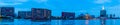 Panoramic Night scene blue hour 1004 flats and Civic center and tower Victoria island Royalty Free Stock Photo