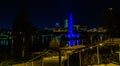 Night scene Fountain, lake at the Heartland of America Park, Riverfront downtown Omaha Nebraska USA Royalty Free Stock Photo