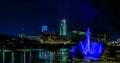 Night scene Fountain and lake at the Heartland of America Park Riverfront downtown Omaha Nebraska USA. Royalty Free Stock Photo