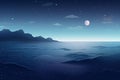 a night scene with a full moon over the ocean and mountains Royalty Free Stock Photo