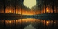 A night scene with a full moon reflecting in the water, AI