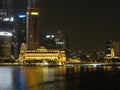 Night scene of the Fullerton Hotel at Marina Bay, Singapore Royalty Free Stock Photo