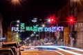 Night scene of Fulton Market District. Main street in Chicago. Long exposure Royalty Free Stock Photo