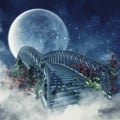 Gothic bridge with rose vines