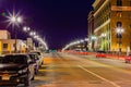 Night scene of along 10th street South Omaha downtown Royalty Free Stock Photo