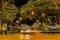 Night scene of holiday decoration along Old Market  at 10th street Omaha downtown intersection. Royalty Free Stock Photo