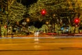 Night scene of holiday decoration along Old Market  at 10th street Omaha downtown intersection. Royalty Free Stock Photo