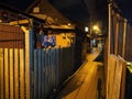 Night scene of homes along Chew Jetty, Penang