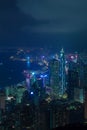 Night Hong Kong skyscrapers with cyberpunk lights
