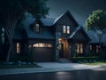 A night scene of a house with a lit driveway Royalty Free Stock Photo