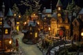 night scene of illuminated miniature village