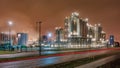 Night scene with Illuminated petrochemical production plant, Antwerp, Belgium