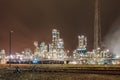 Night scene with illuminated petrochemical production plant and train tracks, Antwerp, Belgium Royalty Free Stock Photo