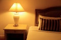 Night scene image of hotel room interior.