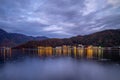 Night scene of Lake Kawaguchi in Yamanashi, japan Royalty Free Stock Photo