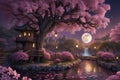 Night scene landscape in a Buddhist Zen Garden Royalty Free Stock Photo