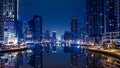 Night scene in the Marina Dubai. Royalty Free Stock Photo