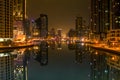 Night scene in the Marina Dubai. Royalty Free Stock Photo