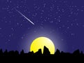 Night scene meteor with stars and moon light vector illustration