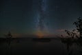 Night scene, milky way over Lake Seli in Estonia Royalty Free Stock Photo