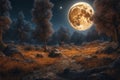 night scene with moon and stars. 3 d renderingnight scene with moon and stars