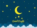 Night scene with moon and stars. Nightly sky with large moon. Good night sky card