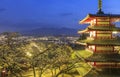 Night scene of Mt.Fuji with Chureito Pagoda and sakura view Royalty Free Stock Photo