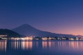 Night scene of Mt fuji and the city around kawaguchi lake, japan Royalty Free Stock Photo