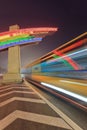 Night scene with multicolored neon and traffic in motion blur, Beijing, China