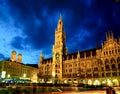 The night scene of Munich town hall