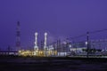 Night scene of oil refinery plant and storage factory Royalty Free Stock Photo