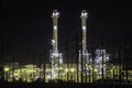 Night scene of oil refinery plant and storage factory Royalty Free Stock Photo