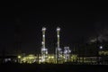 Night scene of oil refinery plant and storage factory Royalty Free Stock Photo