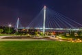 Night scene of Omaha Nebraska Bob Kerrey suspension bridge Royalty Free Stock Photo