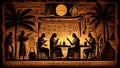 Night scene painting on papyrus Egyptian culture Generative AI Illustration