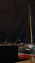 Night scene panorama of ship and Stockholm City Hall in Sweden Royalty Free Stock Photo