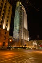 Night scene FNBO Headquarters building along Dodge Street Omaha in downtown Omaha Nebraska Royalty Free Stock Photo