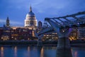 Night scene of River Thames, Saint Paul`s Cathedral, Millennium Bridge, London, England, United Kingdom Royalty Free Stock Photo