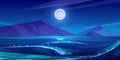 Night scene of sea, mountains and moon Royalty Free Stock Photo