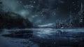 Night Scene With Lake and Stars in the Sky Royalty Free Stock Photo