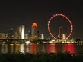 Night scene of the Singapore Flyer at Marina Bay Royalty Free Stock Photo
