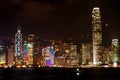 Night scene of skyscrapers at Victoria Harbor in Hong Kong Royalty Free Stock Photo