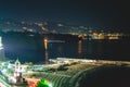 Night scene of Sorrento, the pier with lots of yachts, a corner of the cityscape on a summer night, Amalfi coast, Italy Royalty Free Stock Photo
