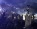 Night scene in a spooky graveyard Royalty Free Stock Photo