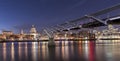 A night scene of St Paul`s Cathedral and the Millennium Bridge Royalty Free Stock Photo