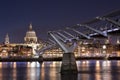 A night scene of St Paul`s Cathedral and the Millennium Bridge