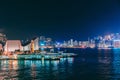 Night scene of Star Ferry pier, Kowloon Cost, Victoria Harbour, Hong Kong Royalty Free Stock Photo