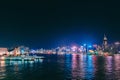 Night scene of Star Ferry pier, Kowloon Cost, Victoria Harbour, Hong Kong Royalty Free Stock Photo