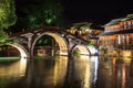 Night Scene of Stone Bridge in Wuzhen, China Royalty Free Stock Photo