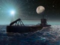 Night scene of a submarine